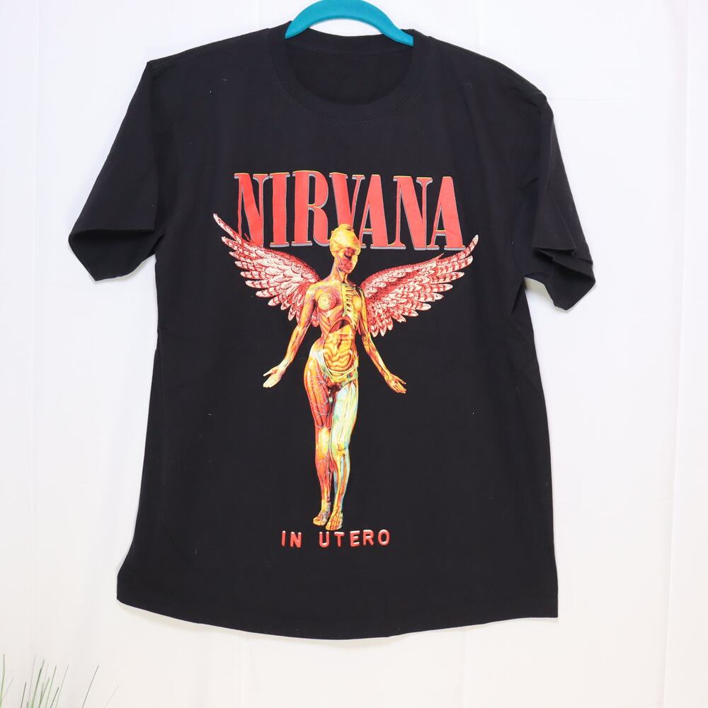Nirvana‎ In Utero Angel Graphic Band Tee Black Grunge S